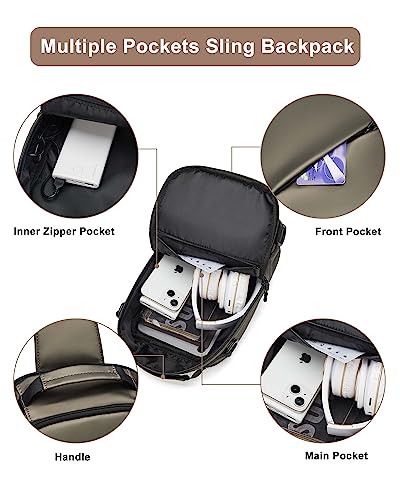 Seafew Khaki Sling Crossbody Backpack Shoulder Messenger Bag For Men Women, Mini Anti Theft One Strap Motorcycle Backpack Sling Tactical Chest Bag For Hiking Walking Biking Travel Cycling #TOP3