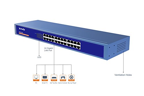 Image of Tenda TEG1024G 24-Port Gigabit Unmanaged Switch 10 /100 /1000Mbps Ethernet Switch | Ethernet Splitter for Office /Home, Plug & Play, Desktop /Wall mount Network Hub, Metal Case, Shielded Ports, Fanless(TEG1024G)