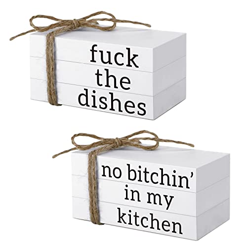 Maitys 2 Pieces Farmhouse Mini Book for Bathroom Kitchen Decor, Funny Wooden Mini Books for Your Restroom Shelf the Small Decorative Accent for Bathroom Kitchen(Funny Style)
