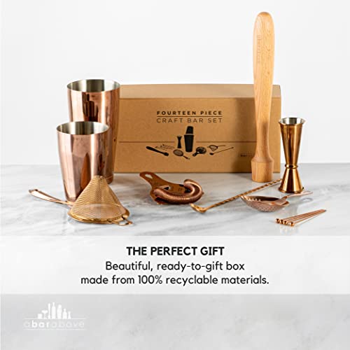 A Bar Above 14-Piece Professional Bartender Kit - Premium Barware Accessories For The Home Bar Set - Bartending Set Includes Boston Shaker, Jigger, Muddler, Spoon, Strainers & Picks #TOP4