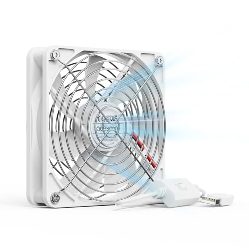 Image of aceyoon 80mm USB Fan 5V with L/M/H 3 Adjustable Speed, USB PC Computer Airflow 80mm Electronic Cooling Ventilator 2900RPM with Metal Grill for Laptop/TV Box/AV Cabinet/PS4/PS5/Router, White