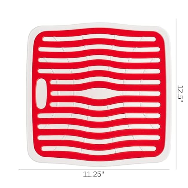 Plastic Sink Protector, 12.5¡± x 11.25¡± Kitchen Sink Mat, Dishwasher Safe, No Odor, Elevated Feet, Red Silicone Padding