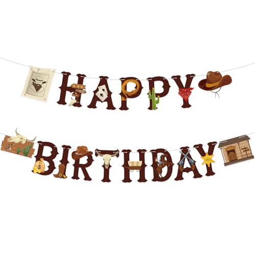 Image of Western Cowboy Birthday Banner Western Cowboy Theme Happy Birthday Decoration Boots Banner Boy Rodeo Party Ideal Decorations for Boys Kids First Party Supplies