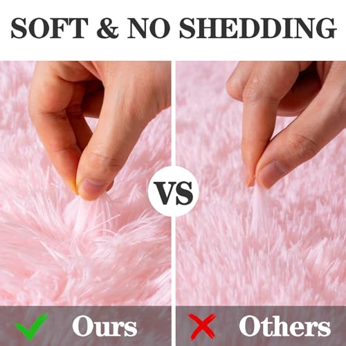 Round Fluffy Pink Rug for Bedroom, 8Ft Large Fuzzy Shag Circle Area Rug for Girls Kids Room Nursery, Soft Non Slip Plush Carpet for Dorm Living Room Home Decor