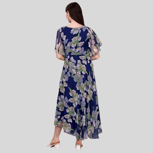 Image of Fashion2wear Women's Georgette Floral Digital Print Short Sleeve Full-Length Fit & Flare Long Gown Dress for Girls (LN-X9TQ-MN1D)