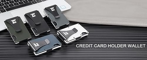 Mens metal wallet wallet with Airtag holder RFID Blocking Minimalist wallet (Blue W/Strap)2