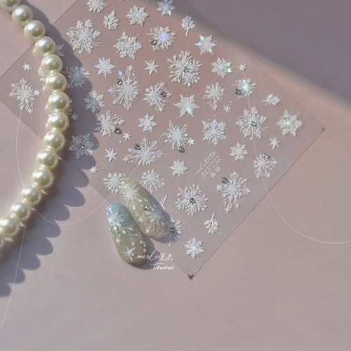Nail Art Stickers, Exquisite Holographic Snowflake Nail Decals with Crystal Diamond, Winter Holiday Self-Adhesive Embossed Craft Nails Accessories for Women DIY Manicure