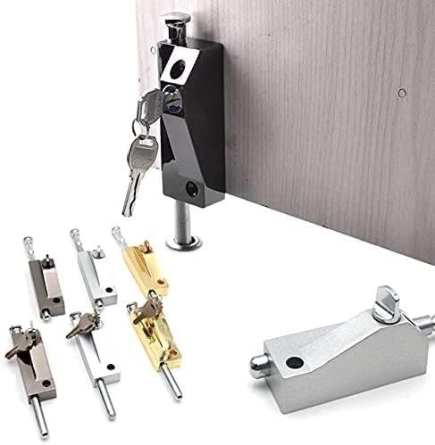Door Latch Lock, Sliding Door Bolts Anti-Theft Lock Security Revolving Door Latch Thickened Stainless Steel Lock with Screws for Most Doors(Type: with Lock) (Black Type: with Lock)