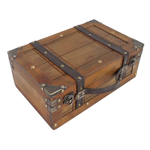 lvifloae Estilo Vintage Trunk Trunk Portable Antique Fotography Put Time Cápsula Cápsula con vitrina de recuerdo de tapa con bisagras Cofre de pirata retro para uso en el aula (Small)