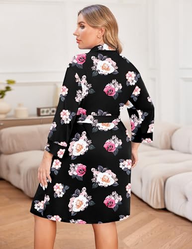 Image of Ekouaer Women Plus Size Robe Knee Length Lightweight Bathrobe Short Kimono Robes with Pockets Maternity Robe