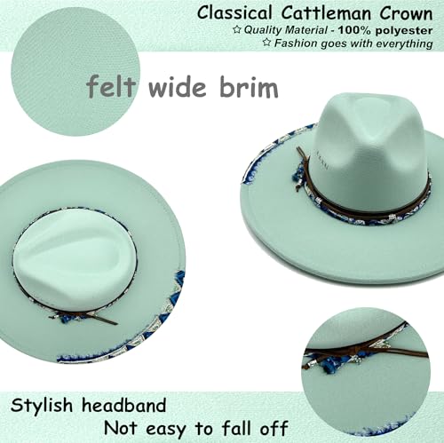 Wotfim Big Wide Brim Fedora Hat For Women Man Felt Panama Hat With Band Western Outdoor Hat-Blue thumb #1