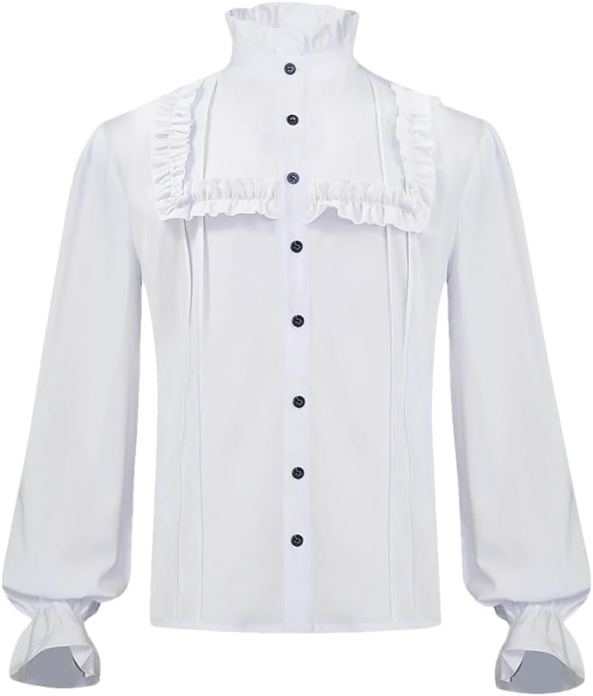 Men Solid Color Steampunk Gothic Shirt Ruffled Halloween Cosplay Costume Clothing Chemise Tops