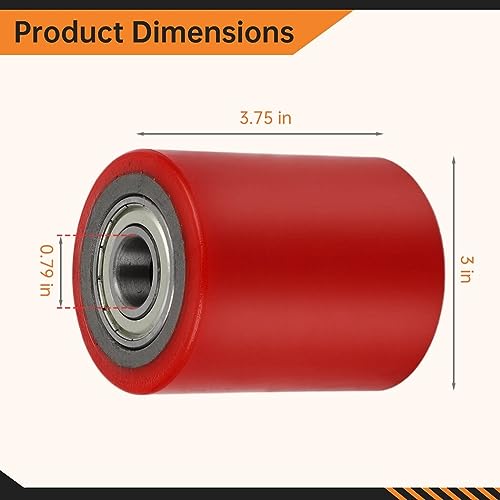 Image of 1 Pair Pallet Jack Load Wheels, Manual Pallet Jack Truck Wheels 3 inch x 3.75 inch with Bearings ID 20mm, Pallet Jack and Lift Truck Rear Wheel Replacement, Red(1 Pair)