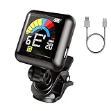 Afinador de guitarra recargable, afinador cromático, pantalla HD en color, clip giratorio de 360 grados para guitarra, violín, ukelele, mandolina, bajo, etc