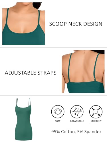 Image of Long Cotton Camisole Spaghetti Strap Tank Top for Women Basic Cami Tops Womens Undershirts - Deep Jungle X-Large