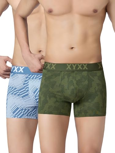 Image of XYXX Men's Cotton Modal Geometric Print Trunks | Antimicrobial, No-Marks Waistband Underwear for Men Combo (Pack of 2)