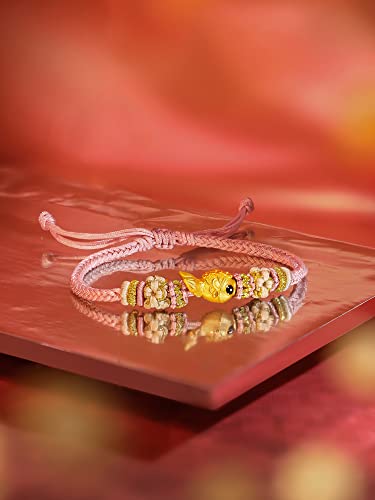 Zhou Liu Fu 24K Solid Gold Bracelet Luck Fish Real Gold Charm Bracelet Adjustable Jewelry Braided Bracelet For Women Teens Girls #TOP2