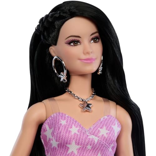 Muñeca Barbie Fashionista con vestido rosa y cabello suelto miniatura 5