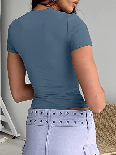 Image of Dwnval Womens Classic Short Sleeve Summer TOS Crew Neck Slim Fit Crop T Shirt