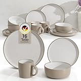 Hausfelder Dining Geschirrset 16teilig 4 Personen, Steingut Geschirr Set Mediterran Style, Set mit Speiseteller Frühstücksteller Schüsseln Becher, Mikrowellen & Spülmaschinenfest