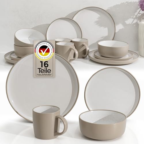Hausfelder Dining Geschirrset 16teilig 4 Personen, Steingut Geschirr...