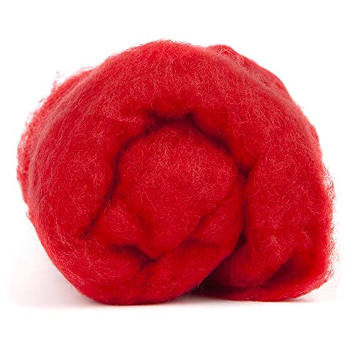 Image of Desert Breeze Distributing Maori Wool Carded Batting, 100% Natural New Zealand Wool Made by DHG in Italy for Needle Felting, 3.5 OZ, 27 Micron, Color Red