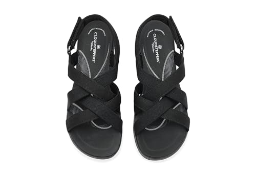 Clarks Cloudsteppers Women's BreezeRae Ana Wedge Sandal, Black Canvas, 5.5 Medium US - image 2