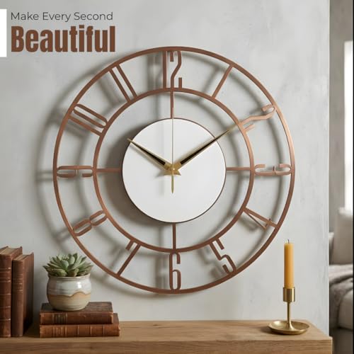 Image of Metal Analog Wall Clock | Brown Decorative Art Sculpture for Home, Office, Living Room, Bedroom, Restaurant & Cafe (18 Inch Copper)