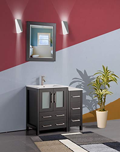 Vanity Art 36 Inch Single Sink Modern Bathroom Vanity Combo Set 1 Side Cabinet 1 Shelf 5 Dove-Tailed Drawers Ceramic Top Bathroom Cabinet With Free Mirror Va3024-36-E #TOP14