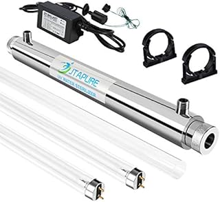 JTAPURE Ultraviolet Water Purifier Sterilizer,UV Light Water Filter for Whole House, 110V 12GPM 55W Model + 1 Extra Lamp + 1 Extra Quartz Sleeve