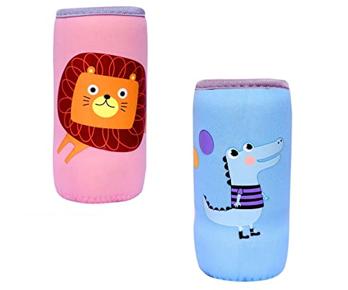 Adjustable Reusable Stretchable Baby Feeding Bottle Cover Sleeves Cartoon Prints With Holding Strap Suitable for 120ml 220ml 240ml Slim Neck Feeding Milk/Water Feeder Bottles(Pack of 2;CR-LI)-picture-24