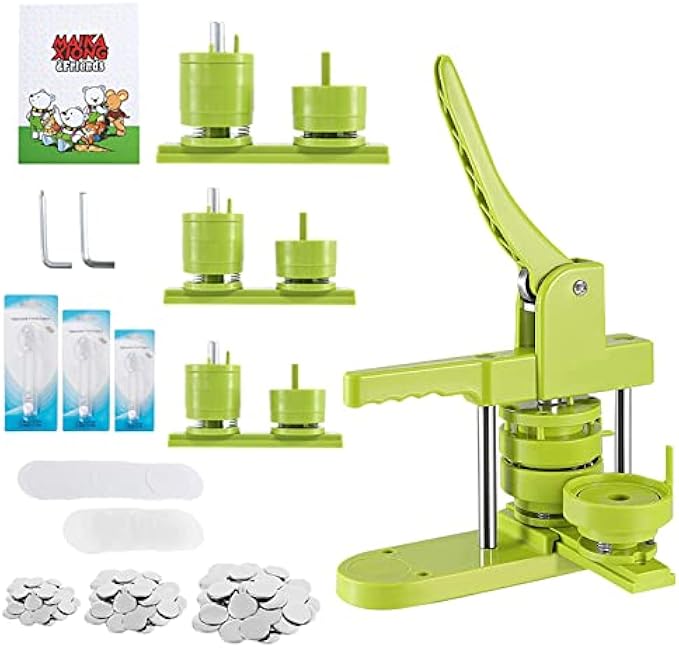 QCGGOW Button Maker Machine Kit, Multiple Size(1in+1.25in+2.25in) + 300 PCS Parts DIY Dadge Press Machine with Metal Shell, Mylar, Pin Backs of Netherlands