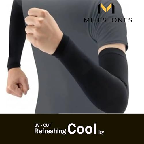 Image of MILESTONES. /Arm Sleeves for Men & Women UV Protection Hand Sleeves /Sun Protection Sleeves for Men & Women for Running, Hand Cover Arm Sleeves for Bike Riding Free Size