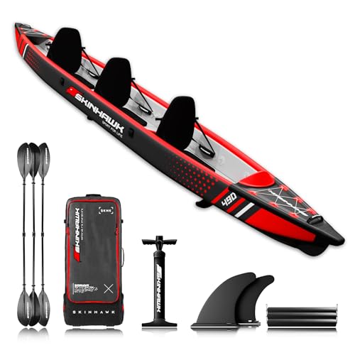 SKINHAWK Premium Drop Stitch Kayak 490 Rojo Bote inflable Canoa Adventure Kayak 490 x 85 cm