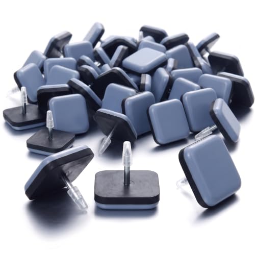 Furniture Glides Sliders - Furnigear PTFE (Teflon) Chair Leg Movers Sliders for Carpet Surface - Move Your Furniture Easy & Safely - Best Floor Protector (1 inch Square/Nail, Grayish Blue - 40 Pack)