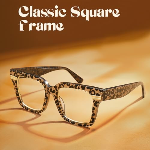 Image of Zeelool Personality Fit Glasses Frame for Women, Square Acetate Eyeglasses Eyewear with Clear Lenses Taylor ZJGX799757-02, Leopard Print