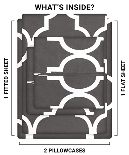 Image of Utopia Bedding Queen Sheet Set, Soft Microfiber 4 Piece Bed Sheets with 15 inch Deep Pocket - Easy Care Brushed Microfiber (Quatrefoil - Grey)