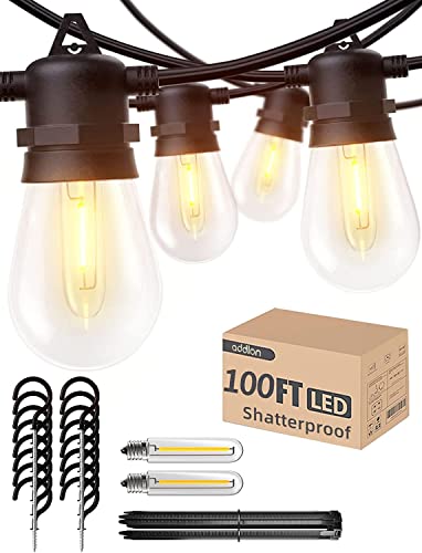 addlon 100FT (2-Pack*50FT) LED Outdoor String Lights with Dimmable Edison Vintage Shatterproof Bulbs, Heavy-Duty and Weatherproof Strand UL Listed Decorative for Cafe, Patio