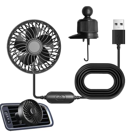 Autoventilator, tragbar, 3 Geschwindigkeiten, 5 V, tragbarer Ventilator für Auto, für Boot, Golf, Flugzeug, Flugzeug, Camping, LKW, Freizeitfahrzeug, Fahrzeug und