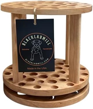 BlackLabMill Rotating Paint Brush Holder - Handmade Paint Brush Holder Rotating Art Supply Organizer – Large Capacity Cherry Hardwood Brush Organizer for Desk, Arts and Crafts