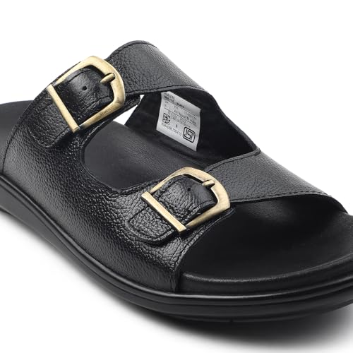 Image of Liberty Healers MDL-11E Men Casual Sandals, Black & Brown - Formal Look Sandals for Men with Buckle Strap - Stylish Flat Sandal for Man - Lightweight and Comfortable Footwear
