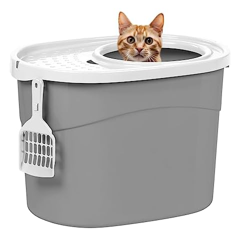 IRIS USA Oval Top Entry Cat Litter Box with Scoop Cover