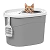 IRIS USA Cat Litter Box Large Top Entry with Litter Catching Lid and Scoop Dog Proof Enclosed Cat Litter Box GrayWhite