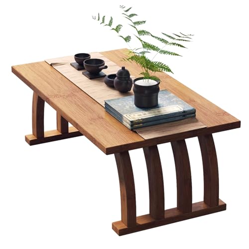 Mesa de café de madera maciza de estilo japonés, mesa de café, mesa de bambú para laptop, mesa de servicio, mesa de comedor, color natural, 31.5 x 14.6 x 12.2 pulgadas