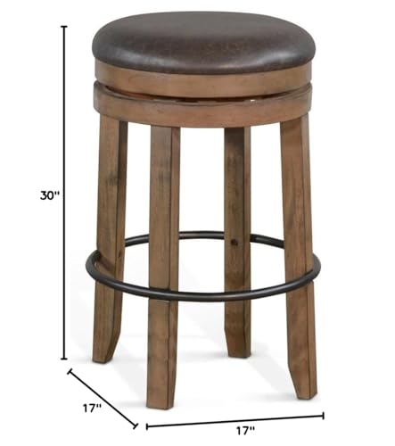 Butaco giratorio sin respaldo de madera Pemberly Row, acabado marrón tostado, juego de 2, asientos de vinilo duraderos, estilo rústico, para cocina o bar, altura de asiento de 30 pulgadas miniatura 3