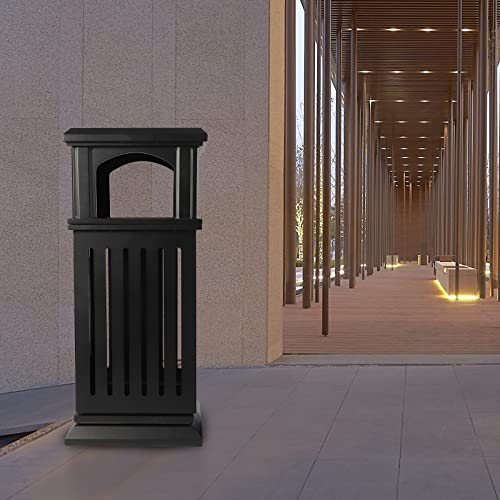 FURNITLEG 8.8 Gallon Outdoor Trash Can Large Garbage Container with Locking Lid and Top Tray Waste Recycle Bin Black Galvanized Sheet Enclosure for Commercial Zone Restaurant Industrial Yard - Thumbnail 2
