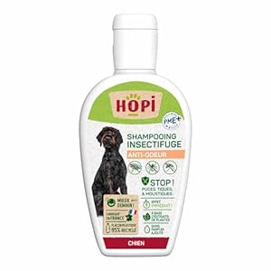 HOPI Shampooing Anti Odeur et Anti Puces Chien 250 ML – Protection idéale pour repousser Les Puces, Les Tiques et Les Moustiques – Extraits de Plantes – Pratique et Facile – Fabriqué en France