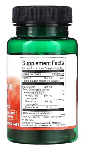 Swanson - Black Cumin Seed Oil 500mg | Reich an Omega-6 & Omega-9, Fördert das allgemeine Wohlbefinden - 60 Kapseln
