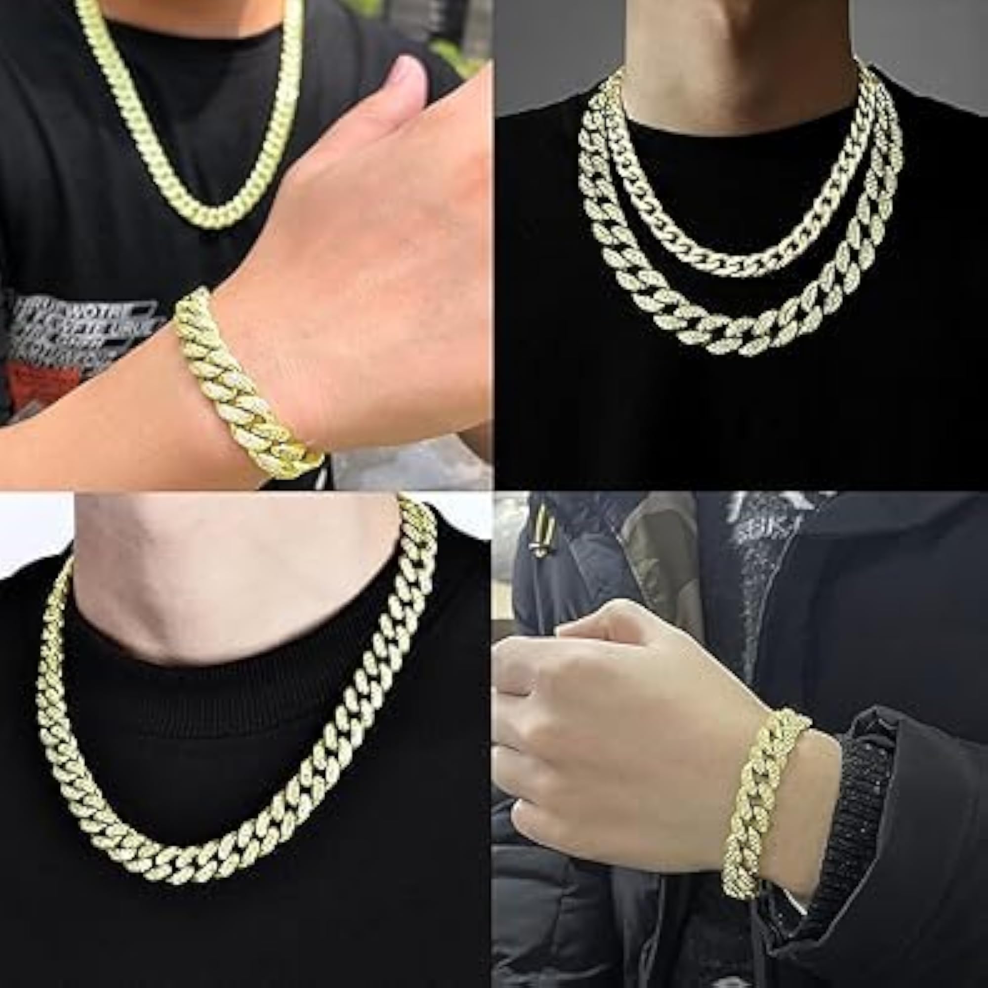 Men's Cuban Link Chain Necklace and Bracelet Set