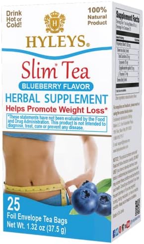 Hyleys Slim Tea Blueberry Flavor - Weight Loss Herbal Supplement Cleanse and Detox - 25 Tea Bags (1 Pack)